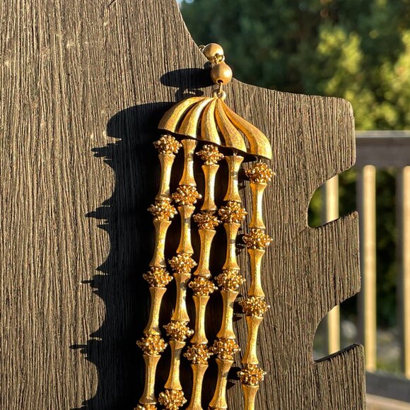 Vintage TRIFARI Electra Collection 5 Strand Metal Bead Necklace Gorgeous Gold Tn - Picture 4 of 11